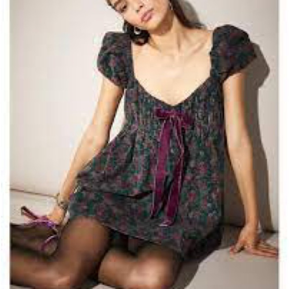 Free People Gaia Corduroy Tunic Top Forest Green L Bow